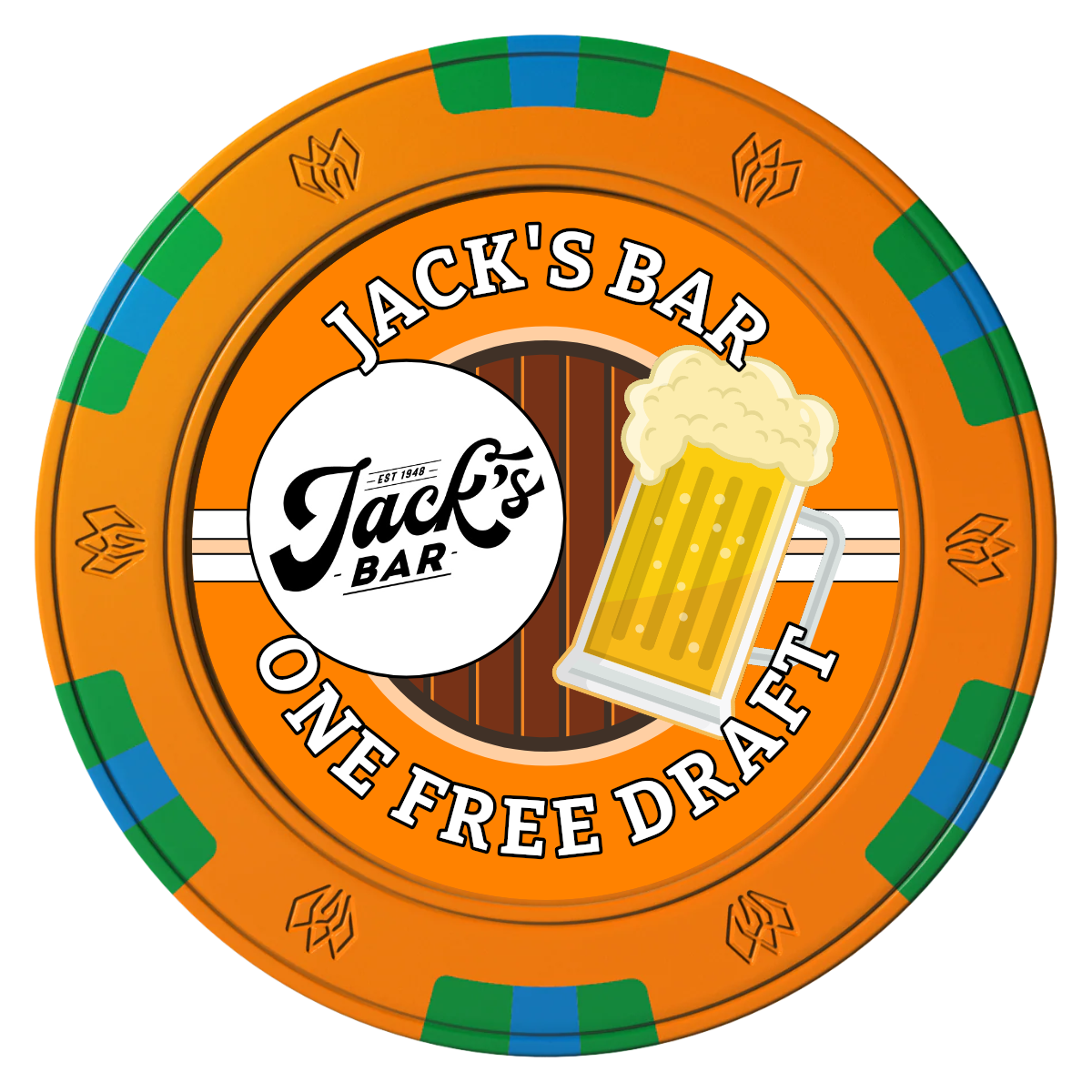 Jack's Bar Clay Poker Chips - Orange / 6 Spot Gem / 43mm - Front