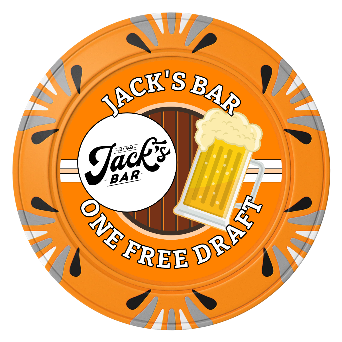 Jack's Bar Clay Poker Chips - Orange / Macau / 40mm - Front