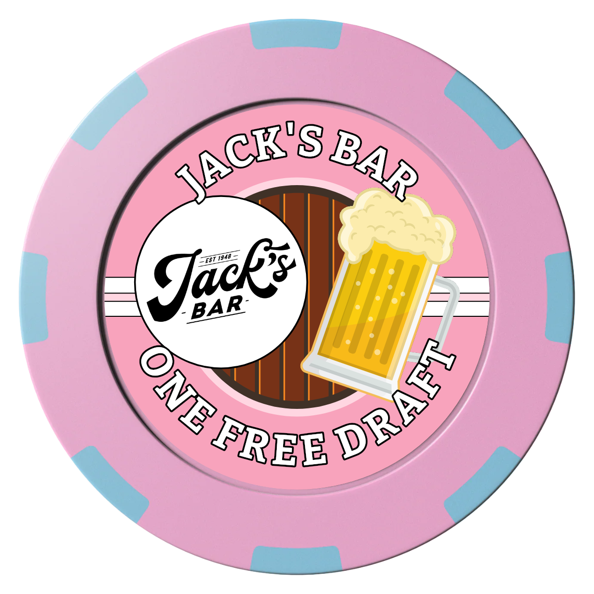 Jack's Bar Clay Poker Chips - Pink / 8 Spot (2 Tone) / 40mm - Front