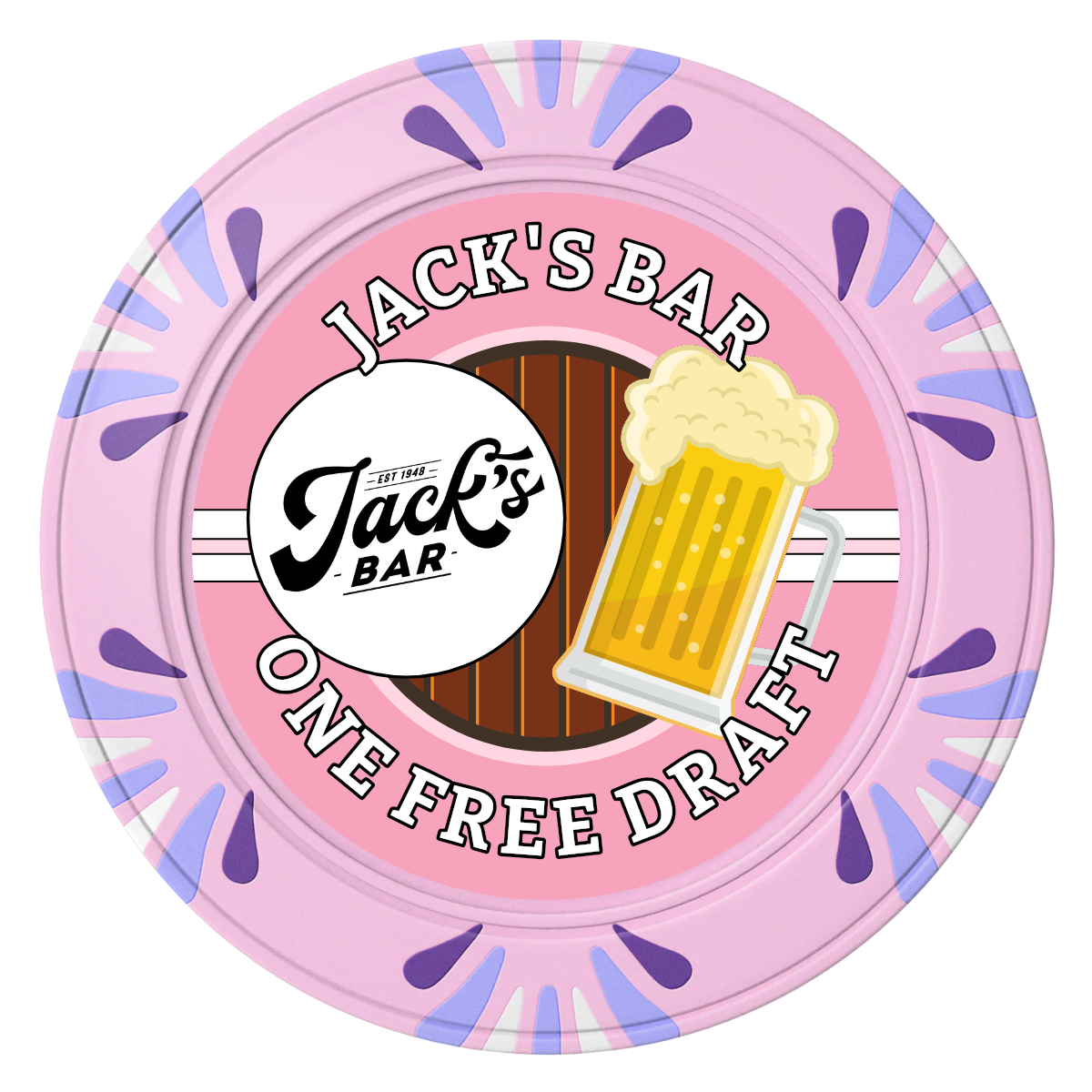 Jack's Bar Clay Poker Chips - Pink / Macau / 40mm - Front