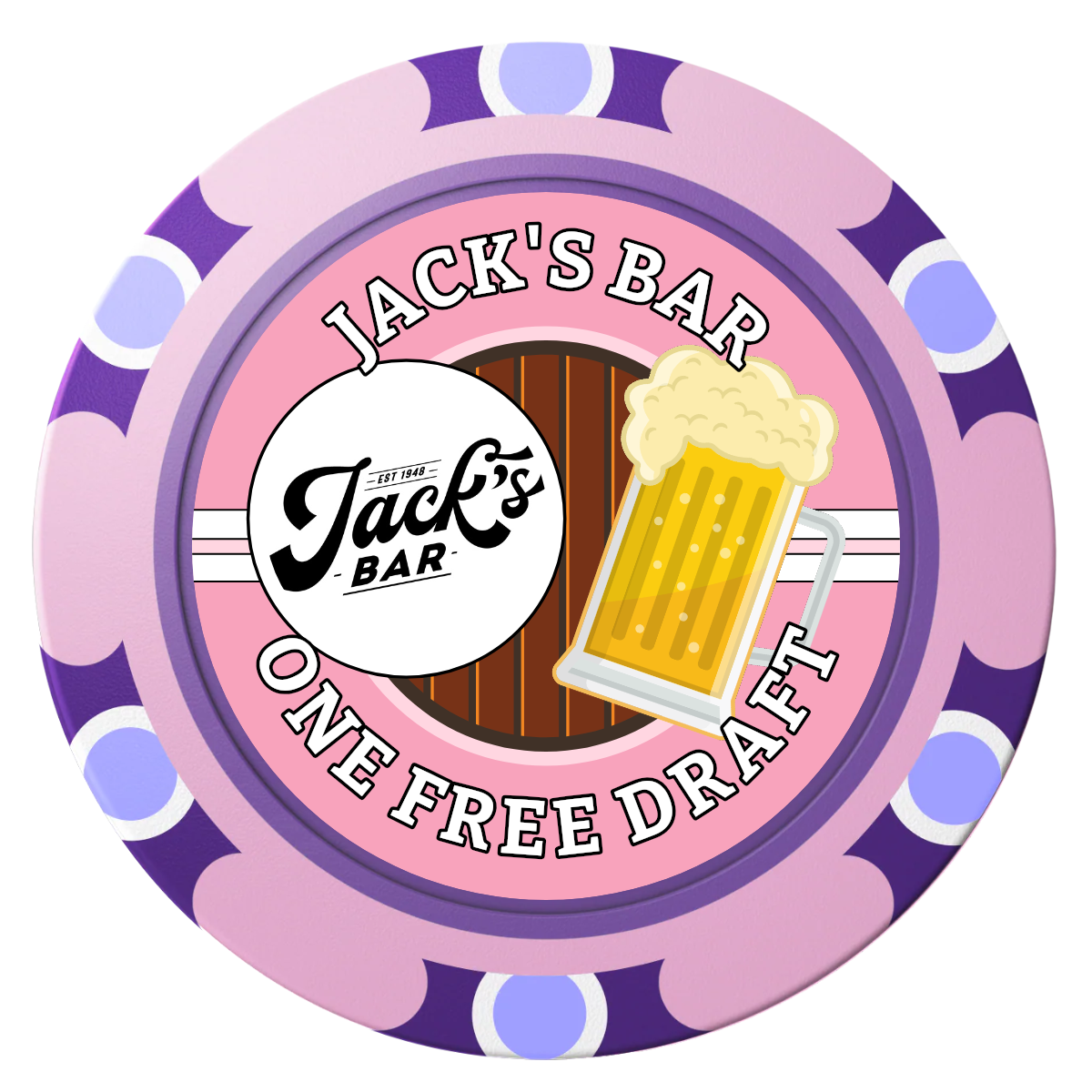 Jack's Bar Clay Poker Chips - Pink / Monte Carlo / 40mm - Front