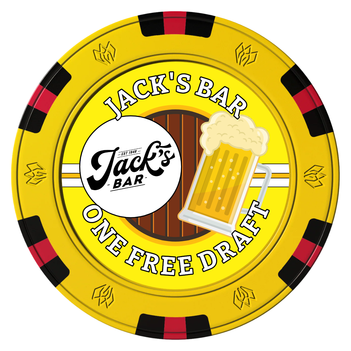 Jack's Bar Clay Poker Chips - Yellow / 6 Spot Gem / 40mm - Front