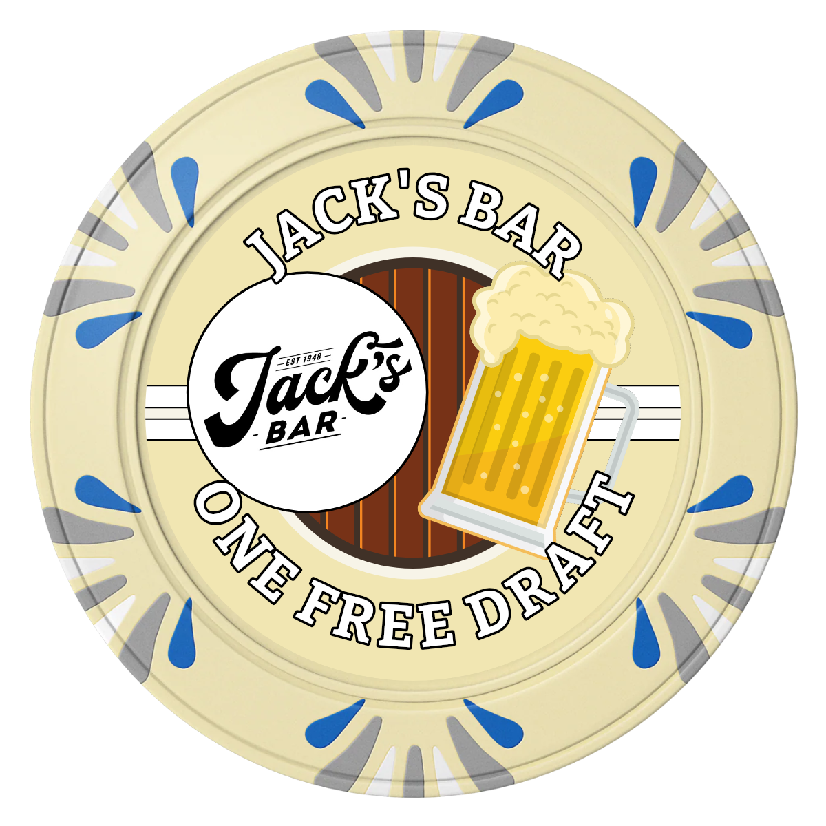 Jack's Bar Clay Poker Chips - Ivory / Macau / 40mm - Front