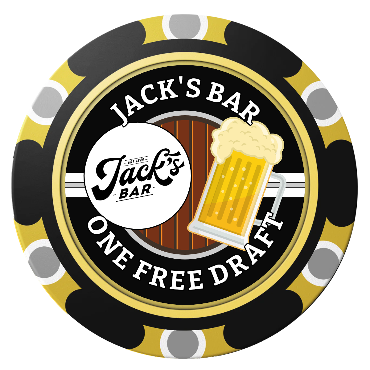 Jack's Bar Clay Poker Chips - Black / Monte Carlo / 40mm - Front
