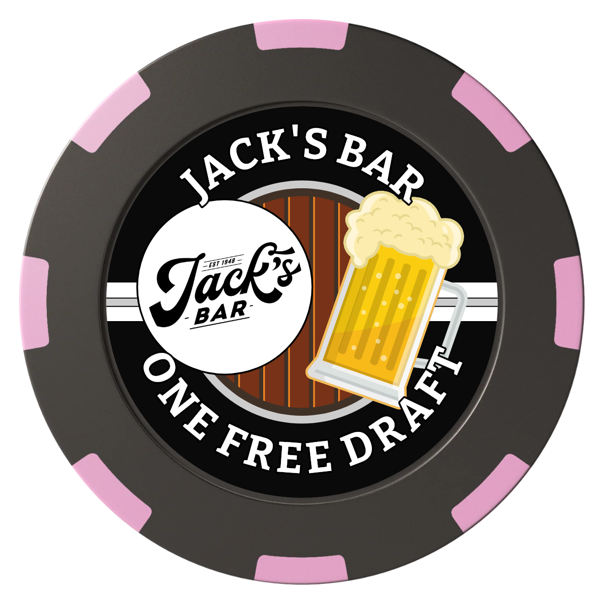 Jack's Bar Clay Poker Chips - Black / 8 Spot (2 Tone) / 40mm - Front