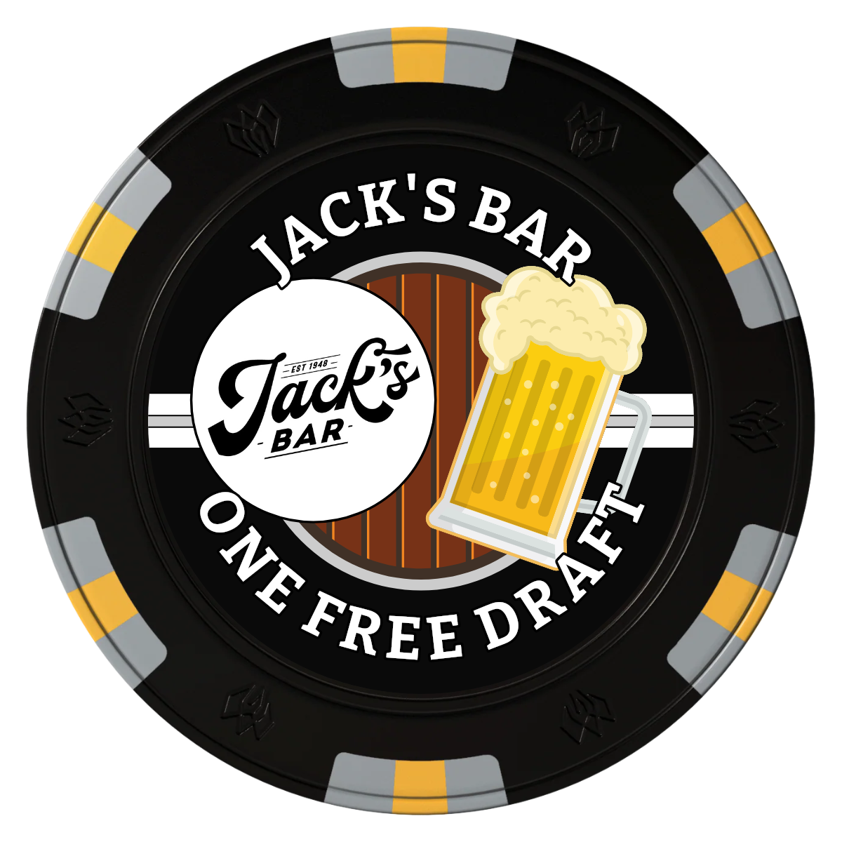 Jack's Bar Clay Poker Chips - Black / 6 Spot Gem / 40mm - Front
