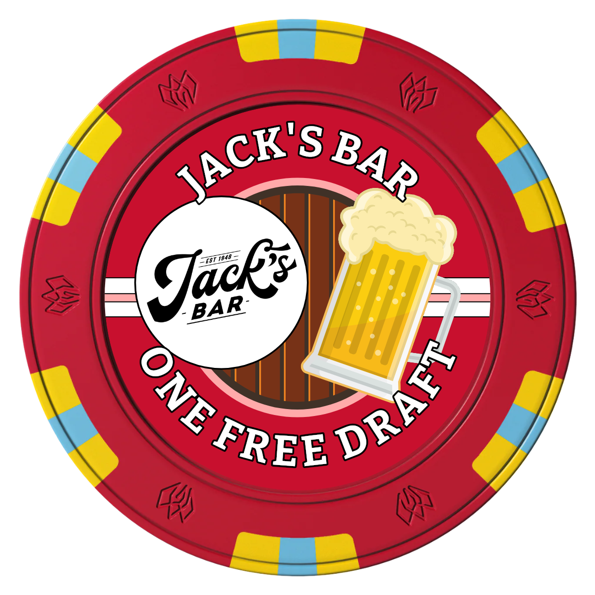 Jack's Bar Clay Poker Chips - Red / 6 Spot Gem / 40mm - Front