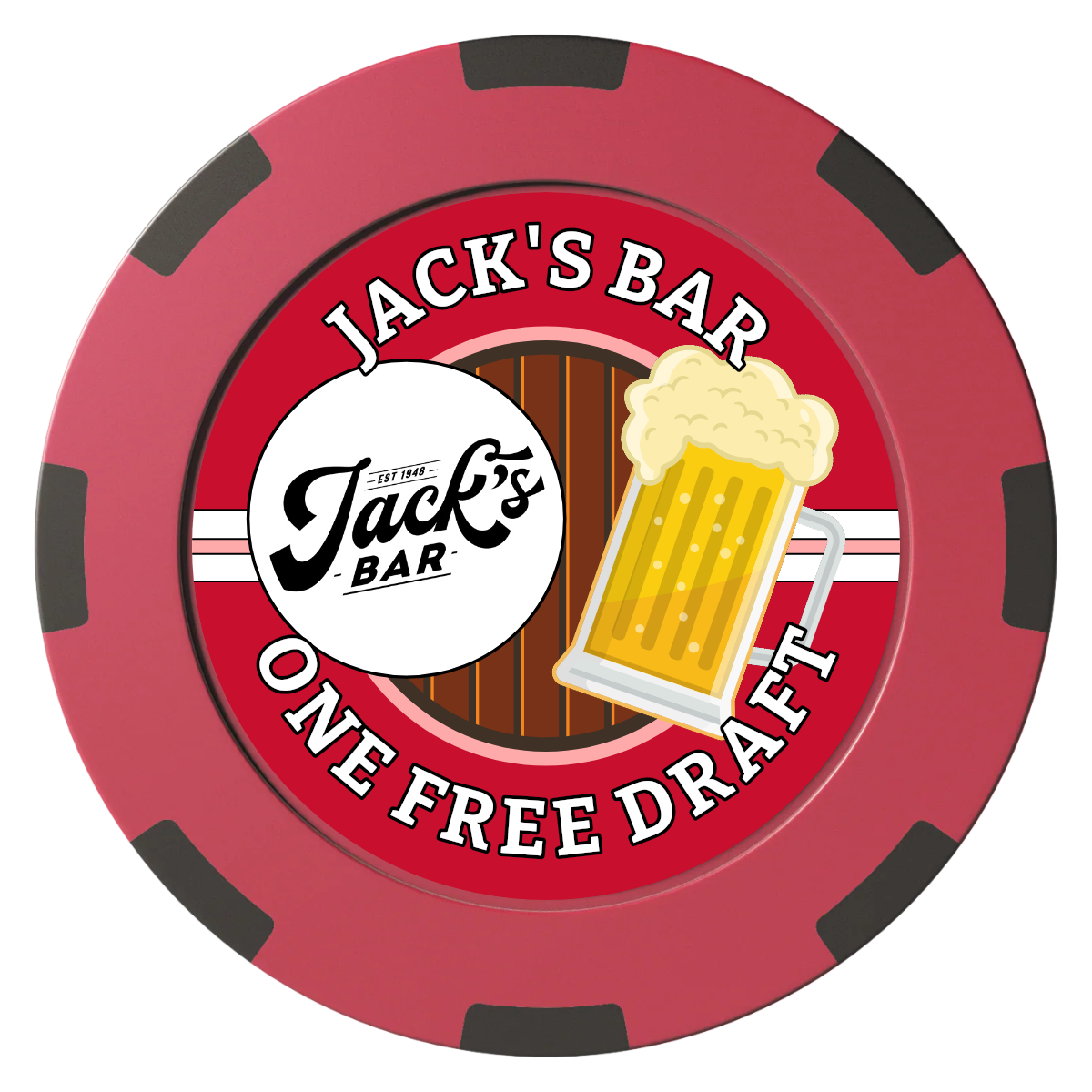 Jack's Bar Clay Poker Chips - Red / 8 Spot (2 Tone) / 40mm - Front