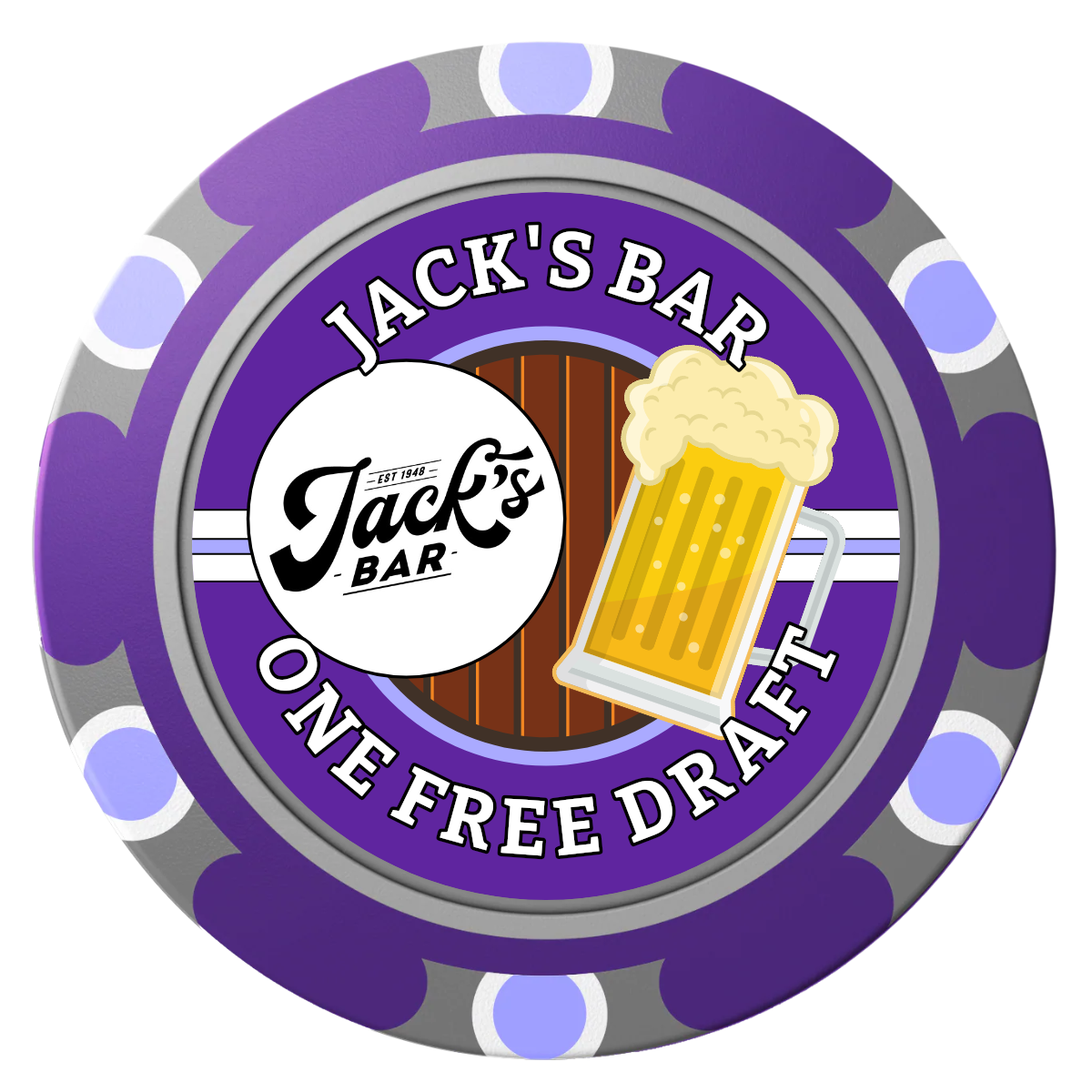 Jack's Bar Clay Poker Chips - Purple / Monte Carlo / 40mm - Front