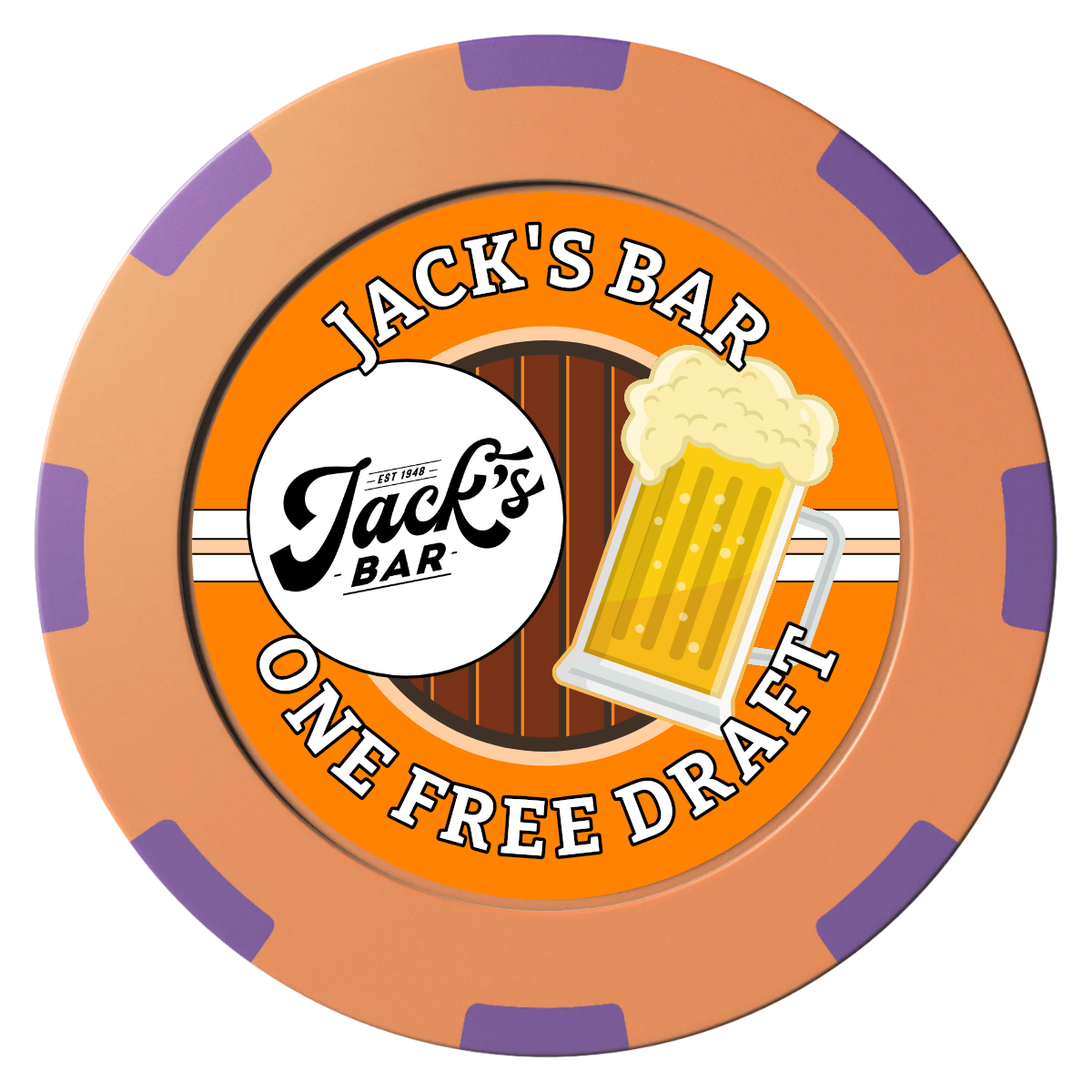 Jack's Bar Clay Poker Chips - Orange / 8 Spot (2 Tone) / 40mm - Front