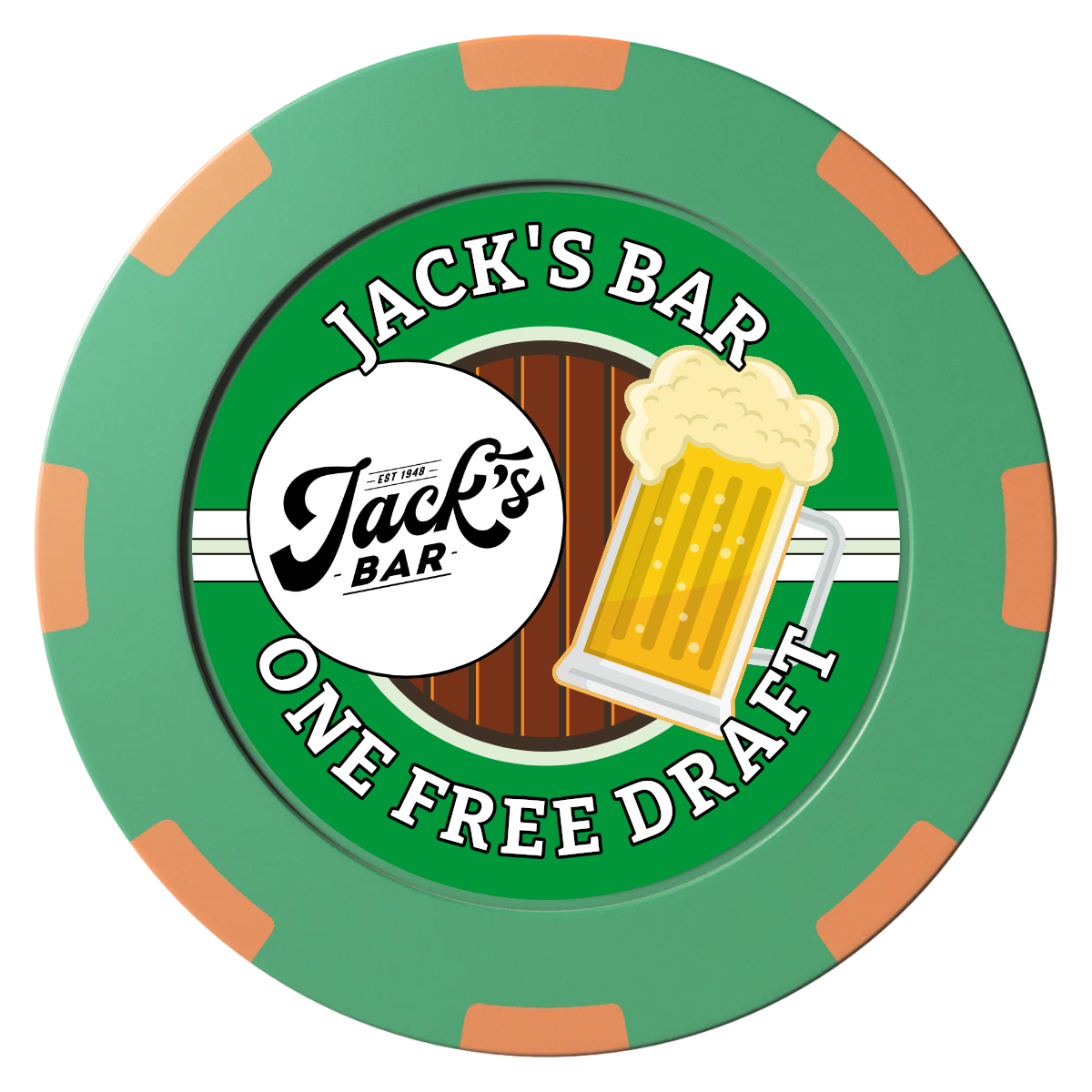 Jack's Bar Clay Poker Chips - Green / 8 Spot (2 Tone) / 40mm - Front